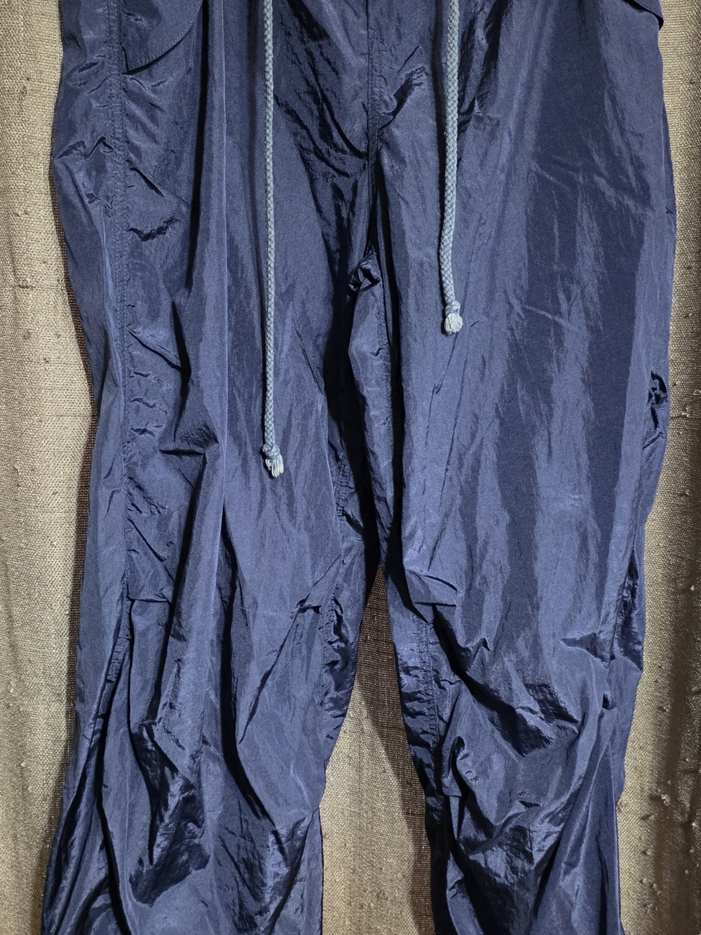 Edikted Wms SZ XS/S Blue Metallic Drawstring Windbreaker Oversized Pants